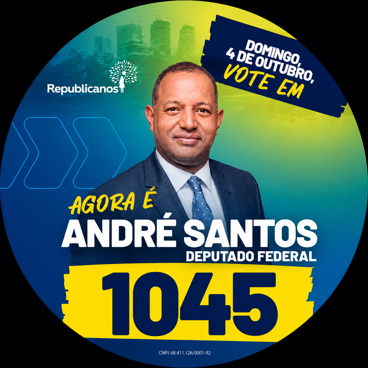Exemplo de foto de perfil com uma pessoa na arte da campanha André Santos 1045