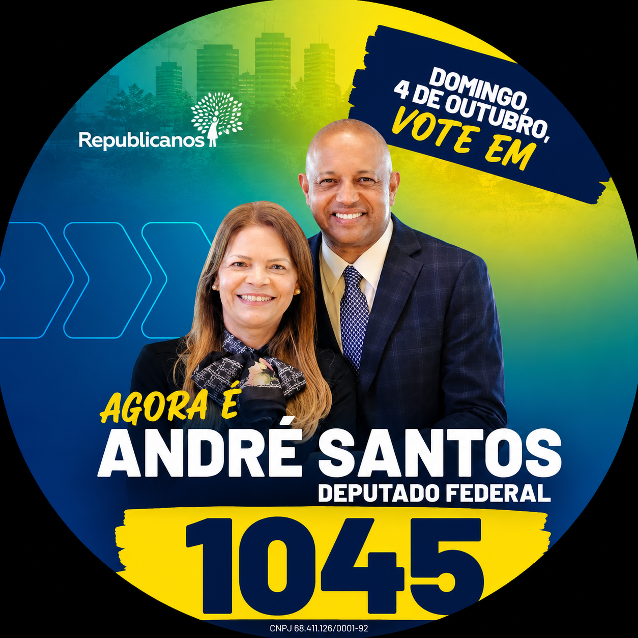Exemplo de foto de perfil com duas pessoas na arte da campanha André Santos 1045